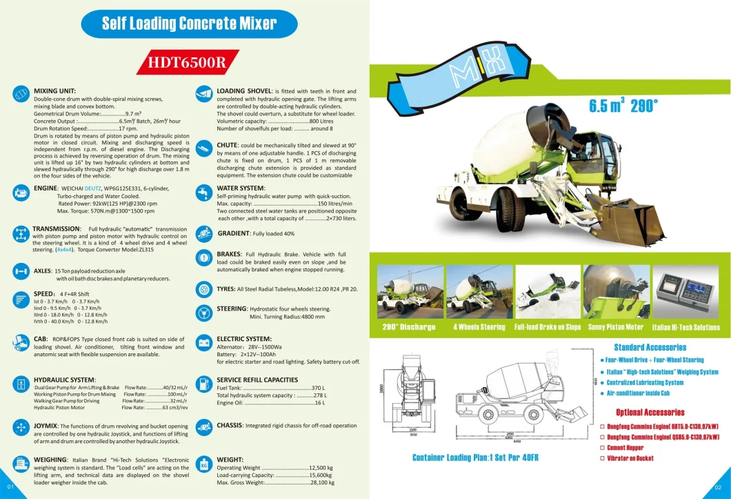 Self Loading Mobile Planetary Concrete Mixer Manufacture 6.5m3 Cement